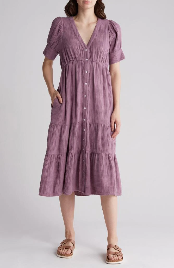 Madewell Lightspun Tiered Button Front Midi Dress 1