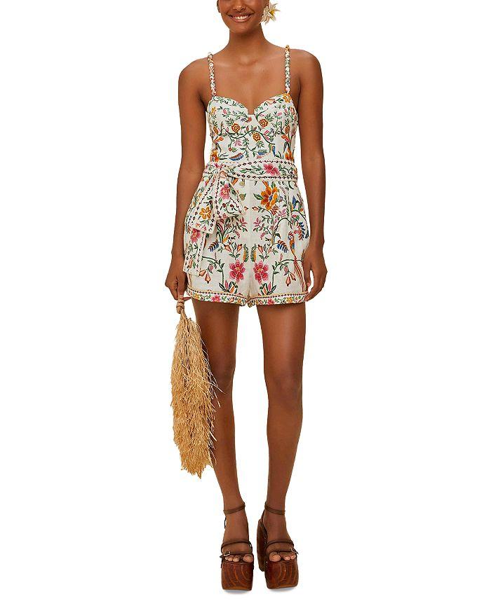 Farm Rio Delicate Forest Off White Linen Romper Swim Cover-Up