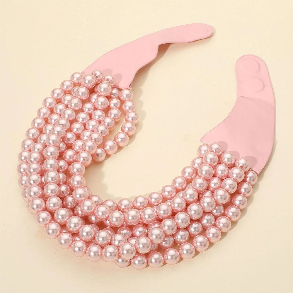 FASHNZFAB Multi Layered Pearl Beaded Collar Magnetic Necklace