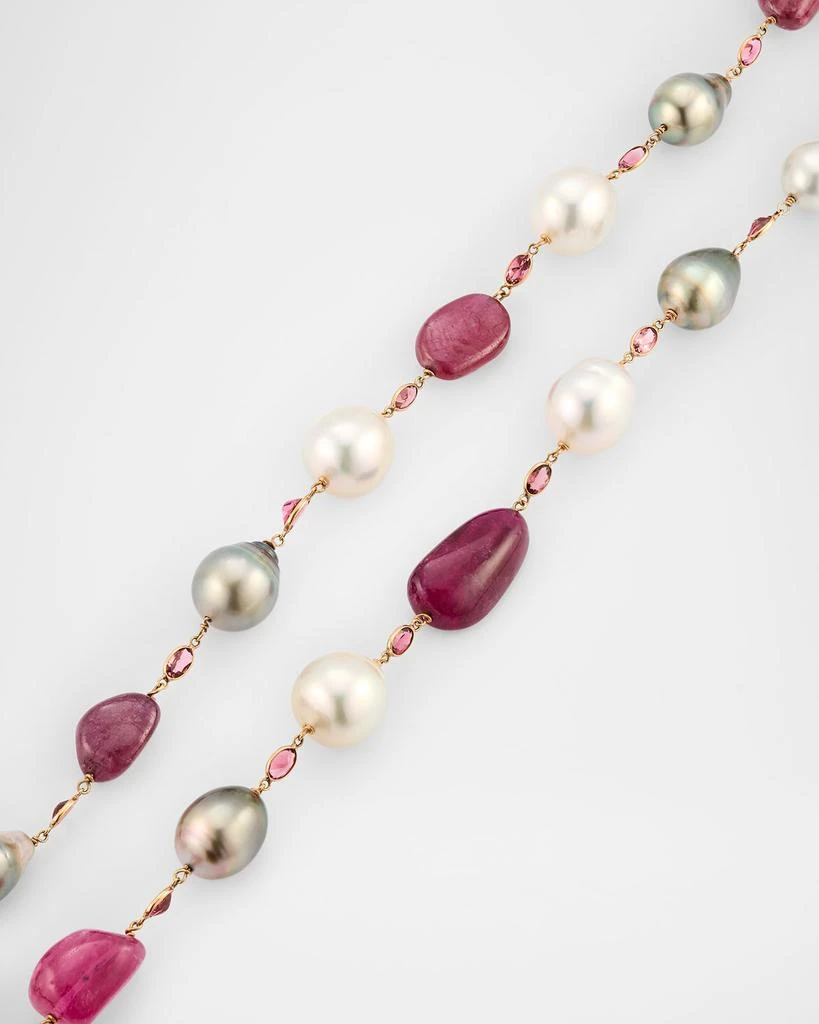 BELPEARL 18K Rose Gold South Sea and Tahitian Pearl Necklace with Pink Sapphire 3