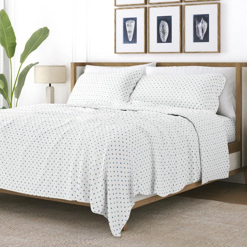 IENJOY HOME Lily Navy Pattern Sheet Set Ultra Soft Microfiber Bedding, Queen 2