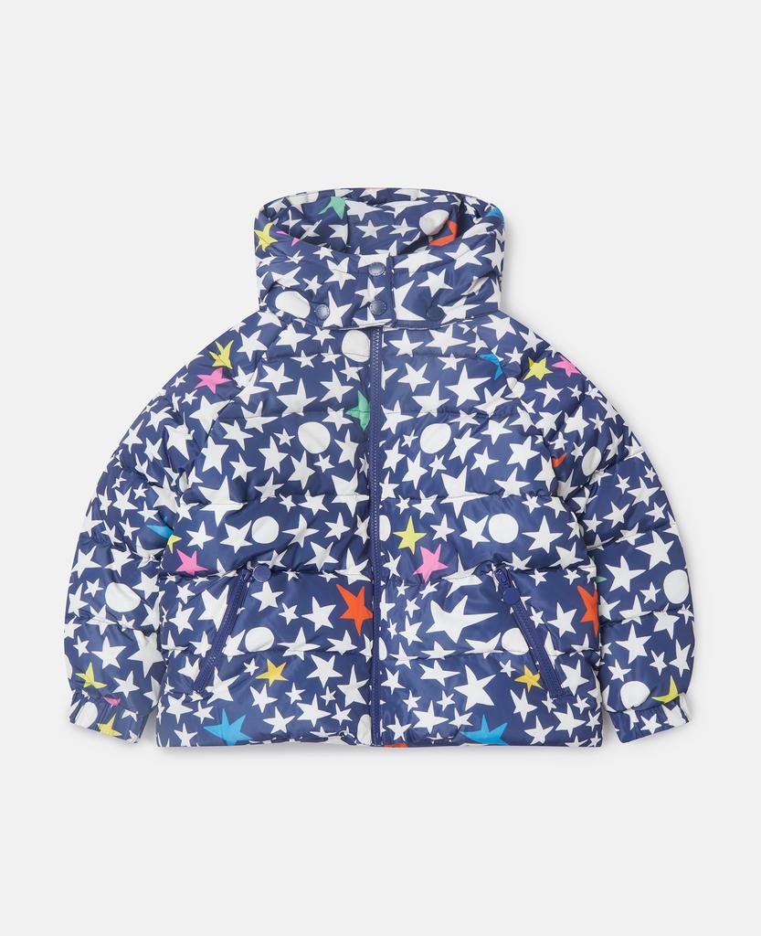 Stella McCartney Stella McCartney - Star Print Hooded Puffer Coat, Blue/Multicolour, Size: 6