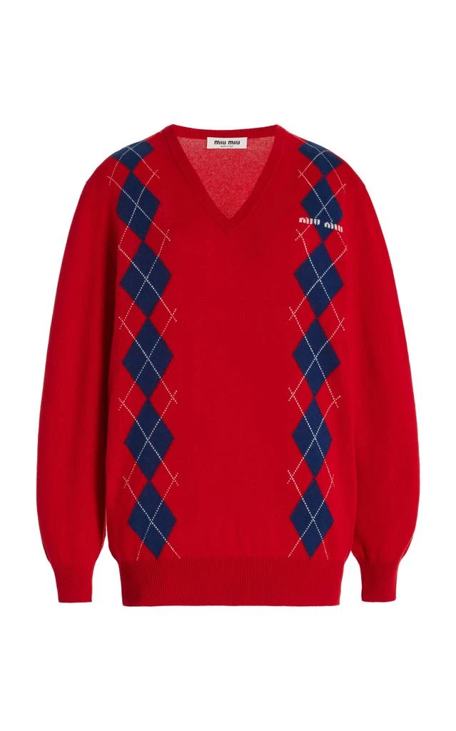 Miu Miu Miu Miu - Argyle Cashmere Sweater - Red - IT 46 - Moda Operandi 1
