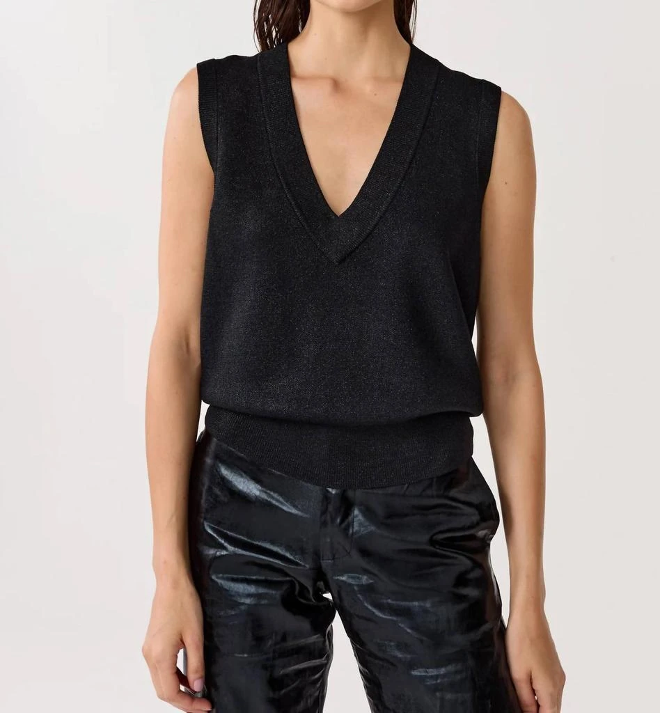 lanhtropy Preppy Lurex Knitted Vest In Black