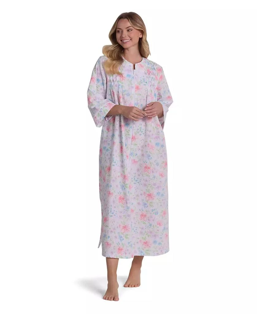 Miss Elaine Women
s Round Neck Printed Long Zip Robe