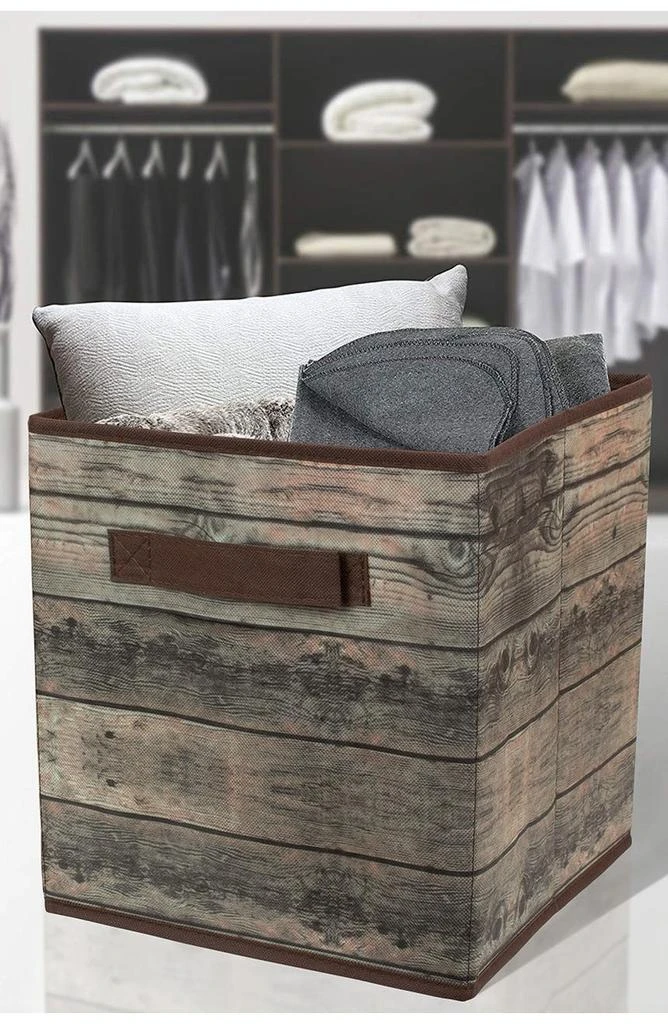 SORBUS Brown Storage Cube Wood Basket Bin - Set of 4 2