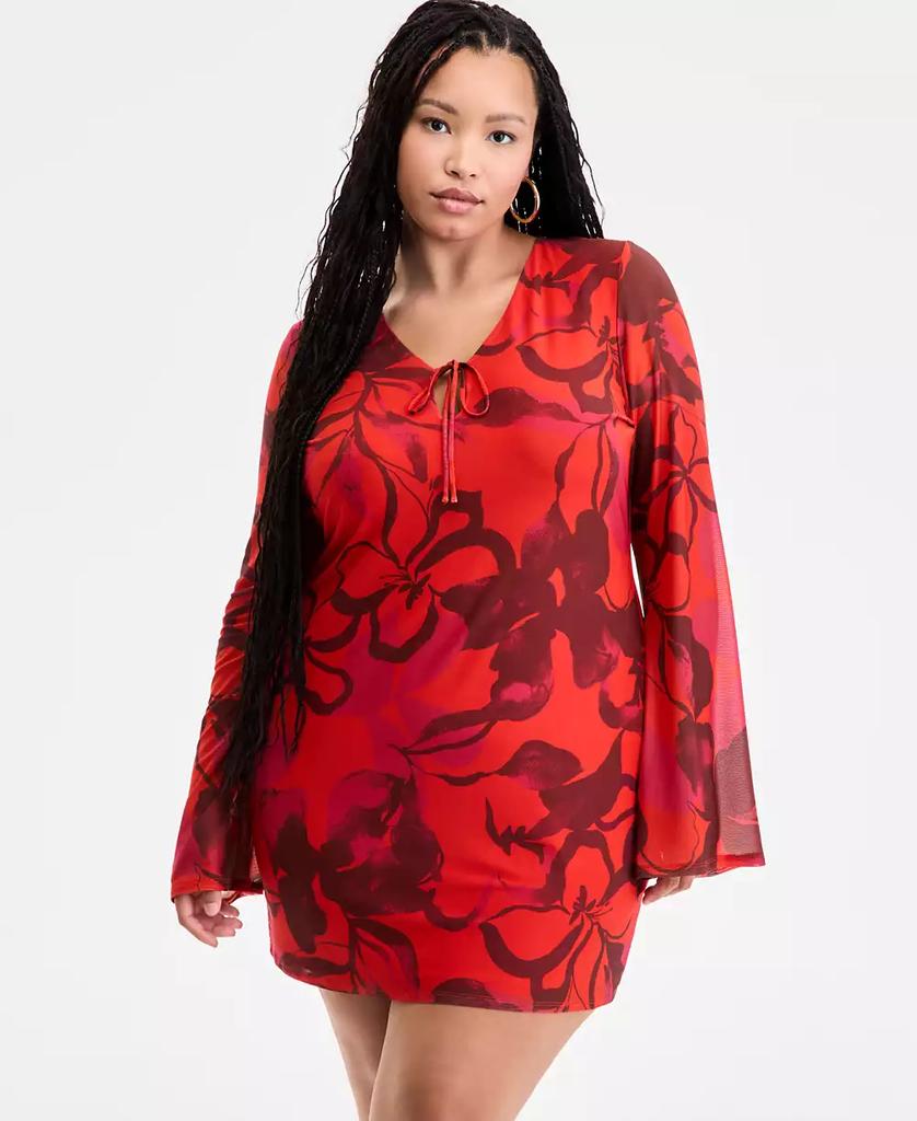 Bar III Plus Size Printed Mesh Mini Dress