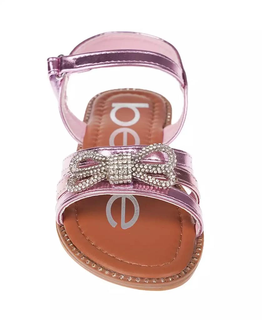 Bebe Big Girl's Strappy Sandal with Cute Rhinestone Tubular Bow Polyurethane Sandals 4