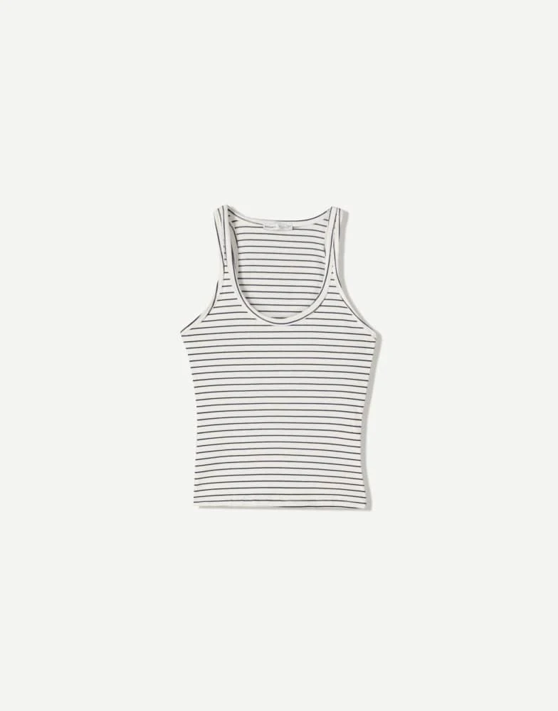 Bershka Bershka ribbed tank top in white 4