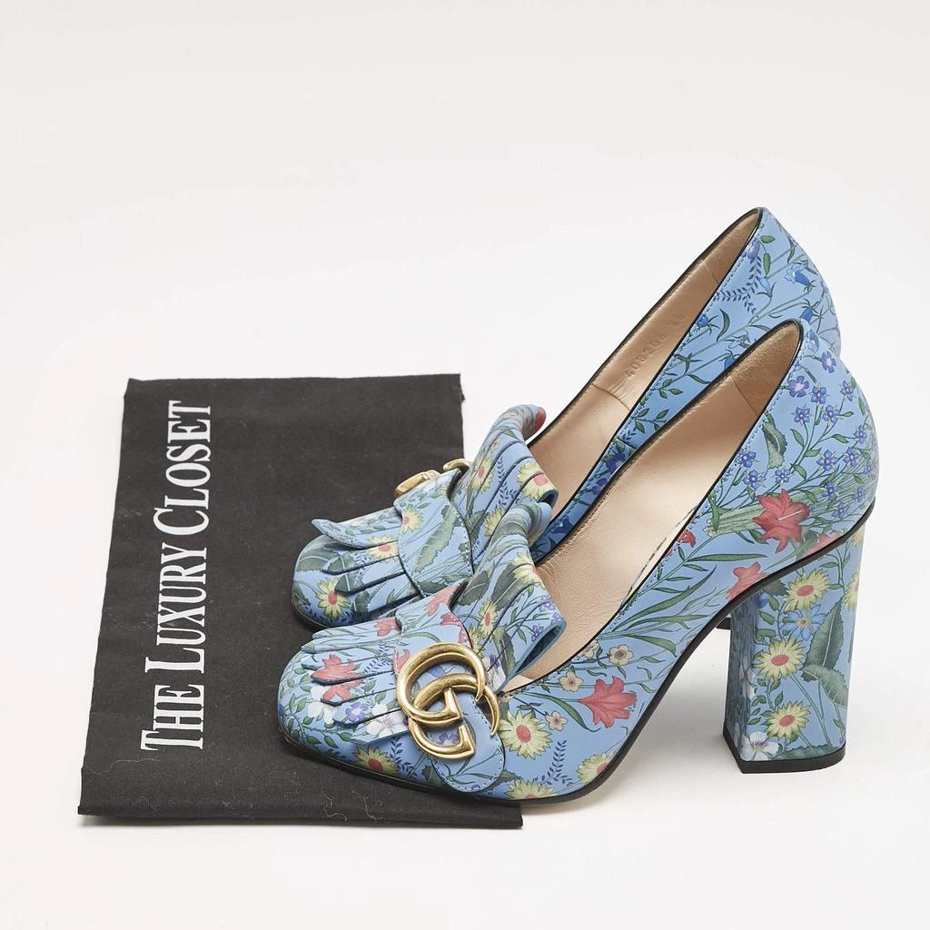 Gucci Gucci Blue Floral Print Leather GG Marmont Fringe Pumps Size 36 9