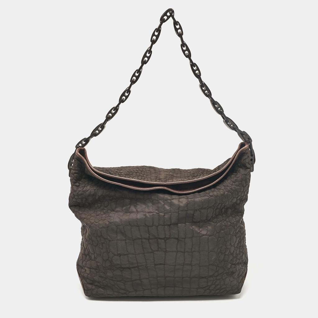 Gianfranco Ferre Gianfranco Ferre Dark Brown Fabric and Leather Chain Bucket Bag