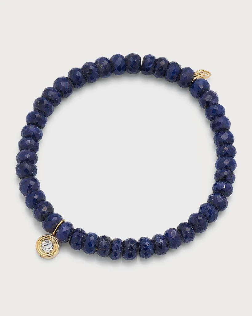 Sydney Evan 14K Gold Fluted Diamond Charm on Blue Sapphire Rondelle Bead Bracelet