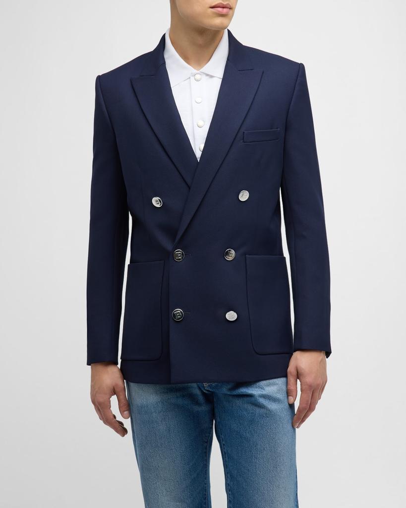 Balmain Men's Double-Breasted Twill Blazer