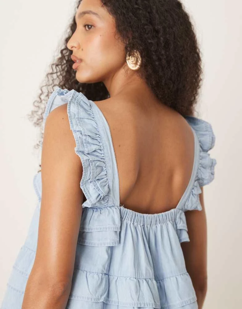 asos design soft tiered mini dress ASOS | Dresses | Asos Design Soft Tiered Mini Dress With Tie Waist Detail In Blue