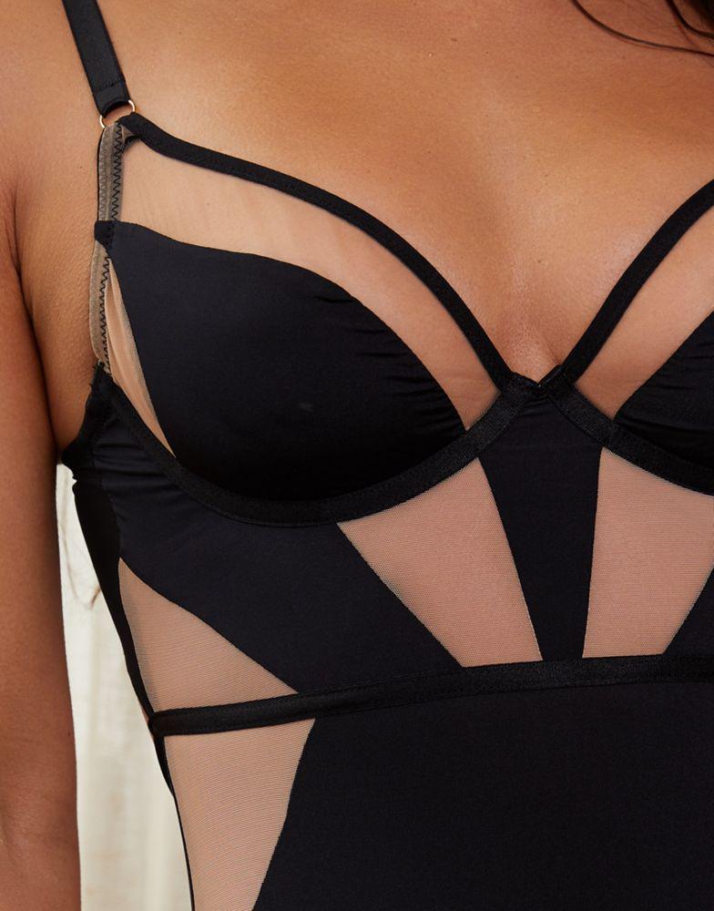 Wolf & Whistle Wolf & Whistle X Michelle Domingos illusion net and micro cut about body in black