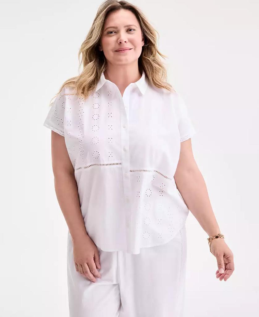 Style & Co Plus Size Eyelet Camp Shirt, Exclusively at Macy's
