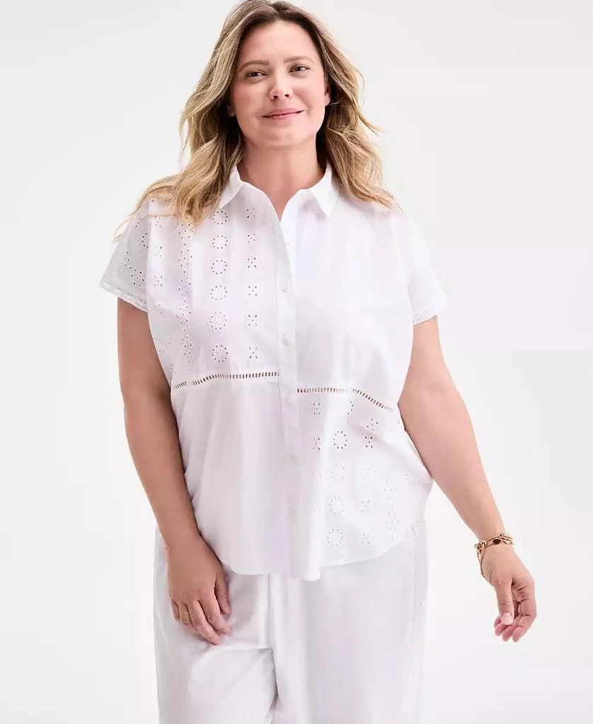 Style & Co Plus Size Eyelet Camp Shirt, Exclusively at Macy's 1