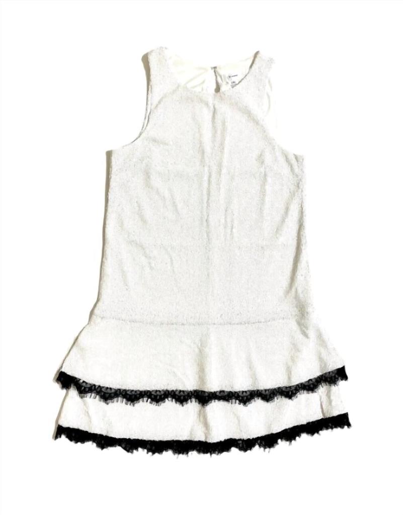 Jay Godfrey Women's Sequin Flounce Lace Trim Hem Sleeveless Shift Dress In White