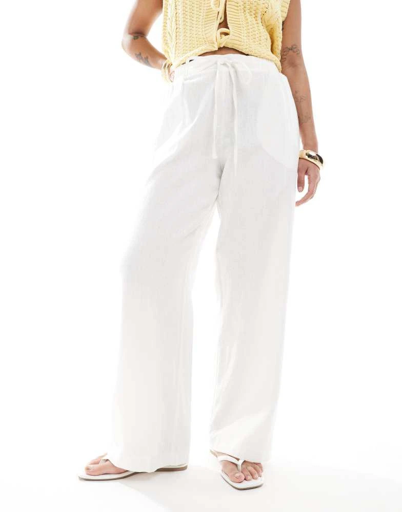New Look Petite New Look Petite linen wide leg trousers in white 1