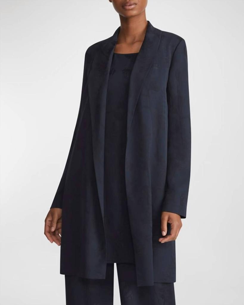 Lafayette 148 Shawl Collar Jacquard Open Front Jacket In Navy