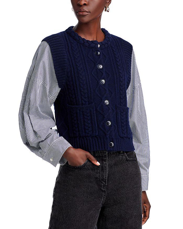 売れ筋商品|||シー ニット&セーター レディース アウター CALEB CABLE KNIT TIE FRONT - Cardigan - navy SEA Caleb Cable Knit Long Sleeve Tie Front Cardigan in Navy