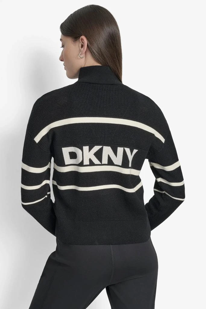 DKNY LOGO STRIPE OPEN-STITCH CARDIGAN JACKET 6