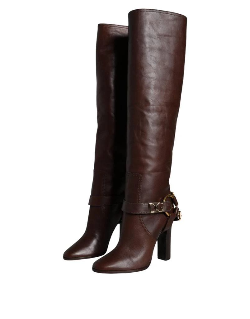 Dolce & Gabbana Leather gold Tone Logo High Boots Women's Shoes 1