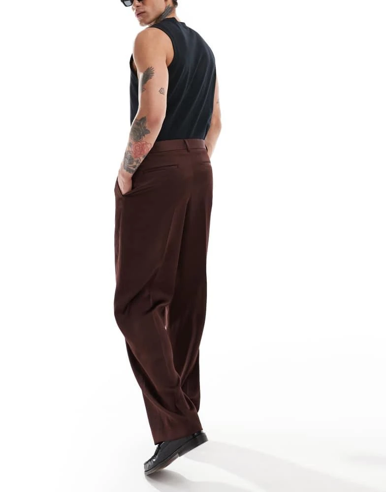 ASOS ASOS DESIGN wide leg suit trousers in brown satin 2