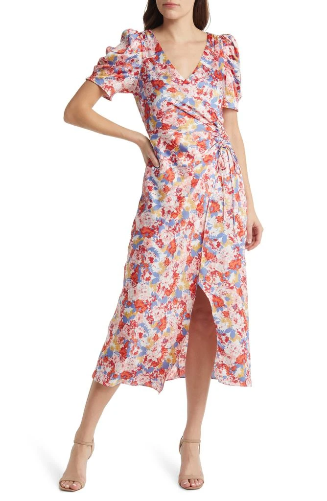 FLORET STUDIOS Floral Satin Faux Wrap Midi Dress 1