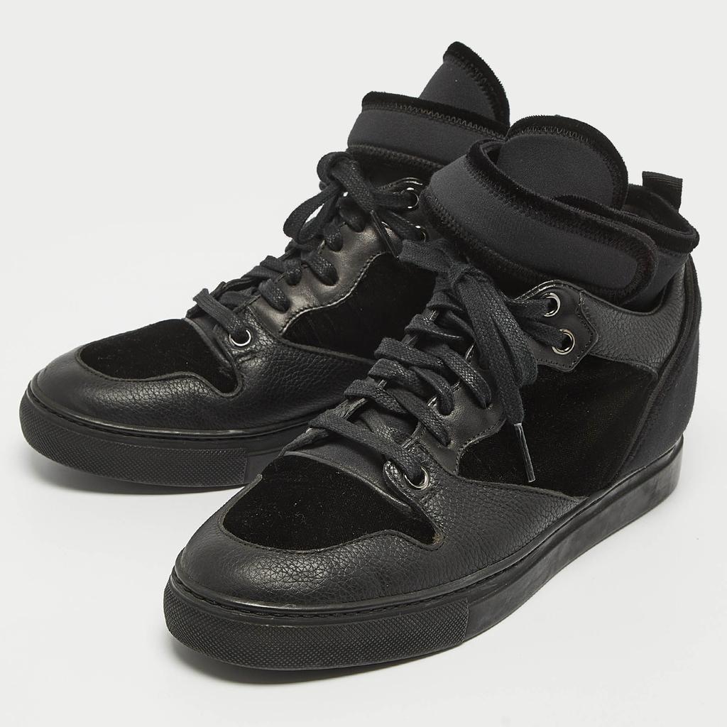 Balenciaga Balenciaga Black Velvet and Leather Velcro Strap High Top Sneakers Size 36