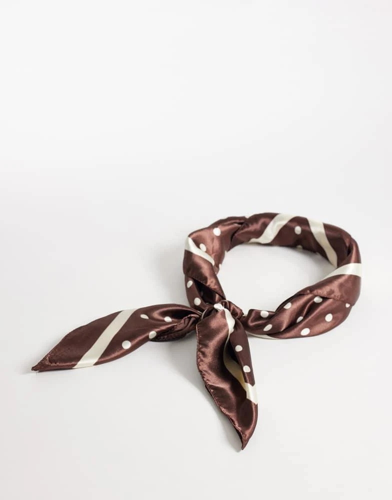 Glamorous Glamorous oversized satin scarf in brown polka dot