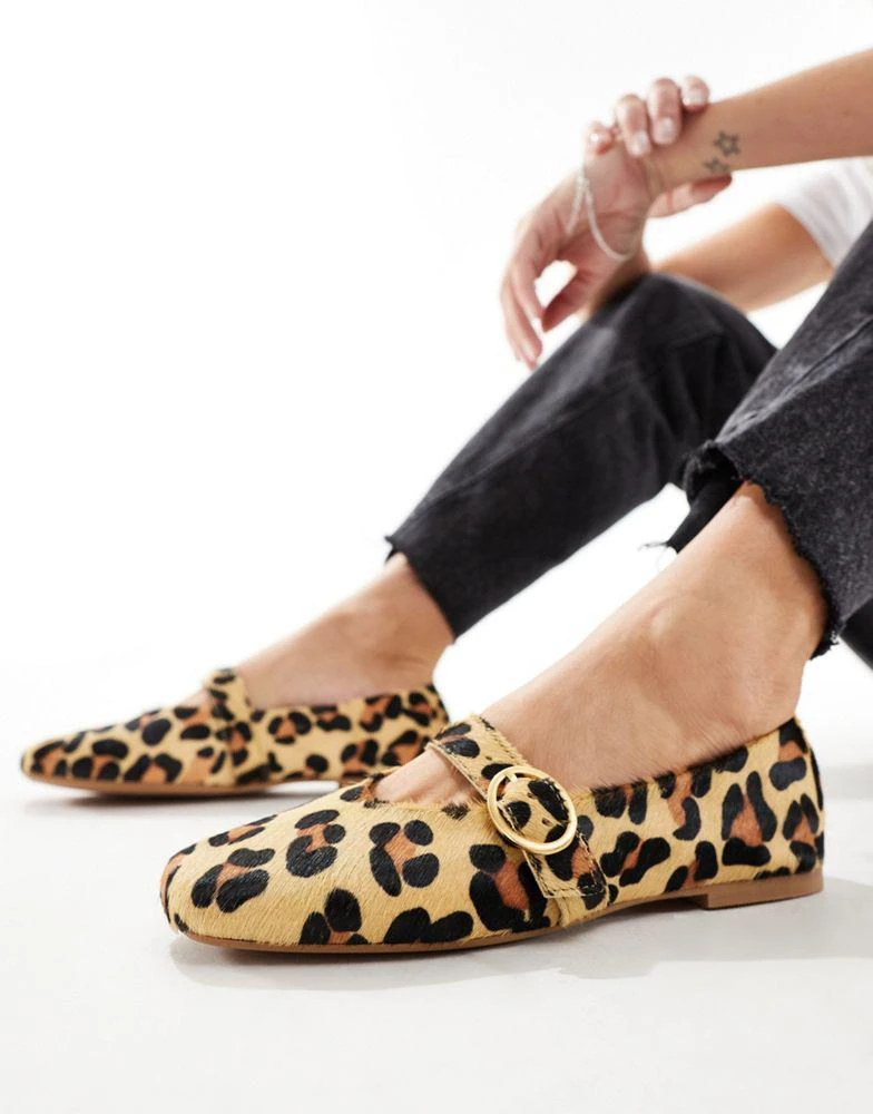 ASOS ASOS DESIGN Luxe Premium Leather Mary Jane ballet in Leopard 1