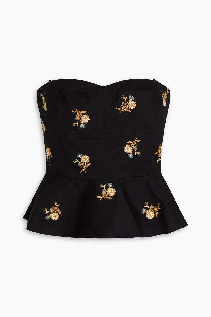 VERONICA BEARD Chaka strapless embroidered stretch-cotton poplin peplum top 1
