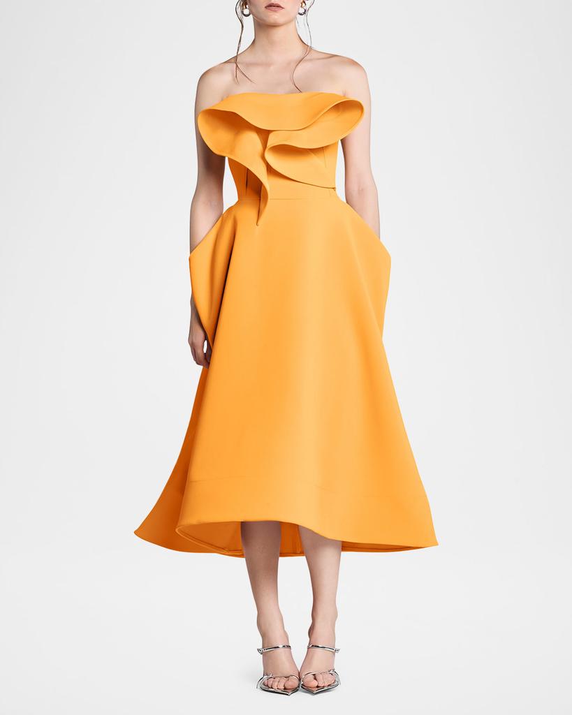 Maticevski Rotation Strapless Ruffle Sculpted Midi Dress