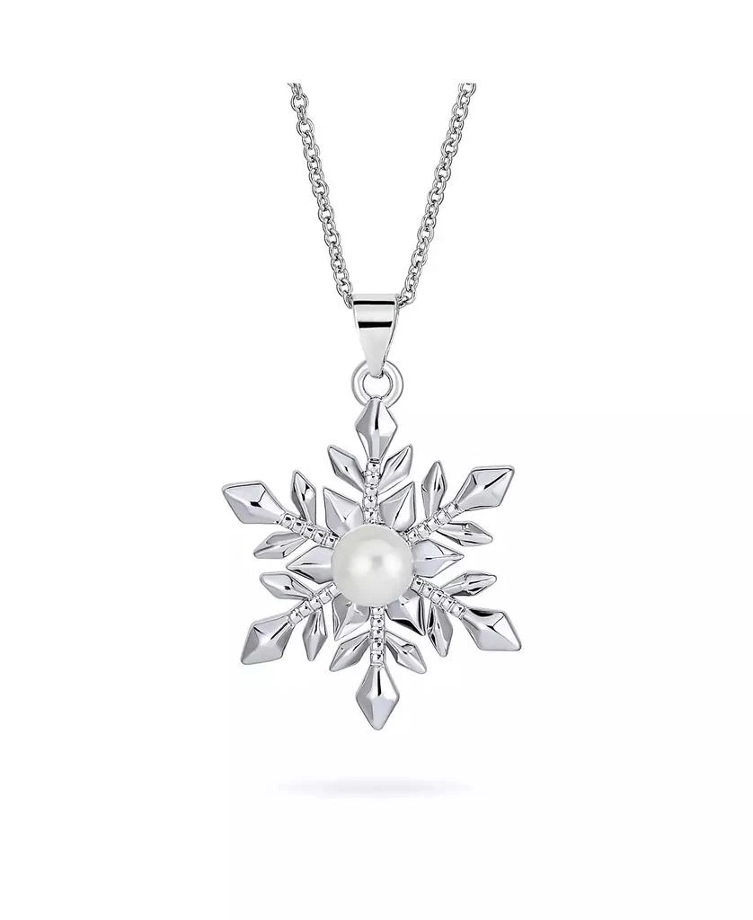 Bling Jewelry Holiday Party Christmas White Simulated Pearl Snowflake Necklace Pendant Dangling Earrings Jewelry Set For Women 6