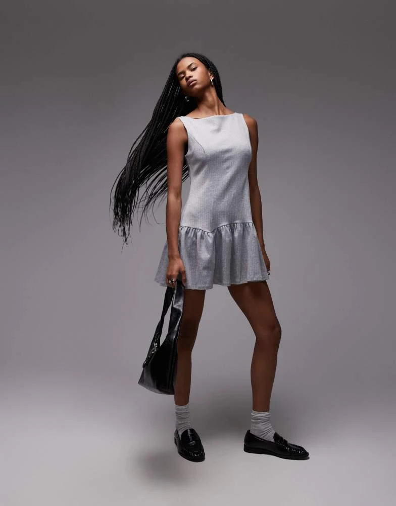 ASOS ASOS DESIGN sleeveless pleated skirt mini dress in pinstripe grey 3