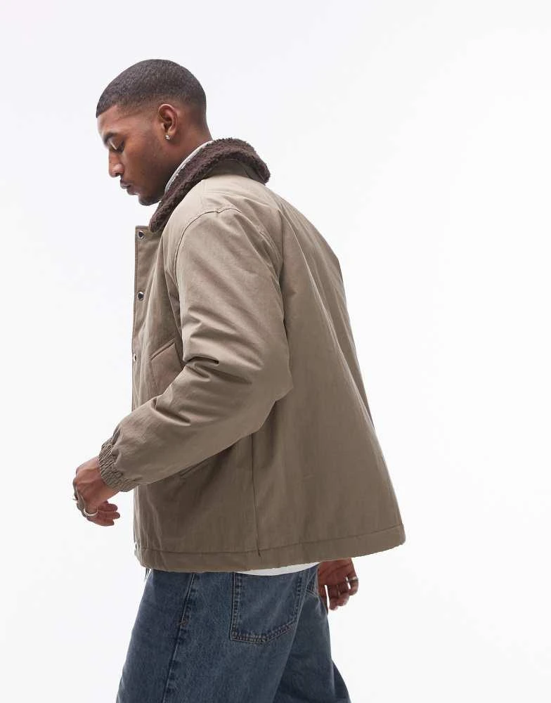ARKET ARKET padded jacket in beige with faux fur collar 4