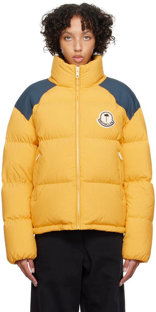 Moncler Genius Moncler x Palm Angels Yellow Navy Nevis Down Jacket Women s Coats BeyondStyle