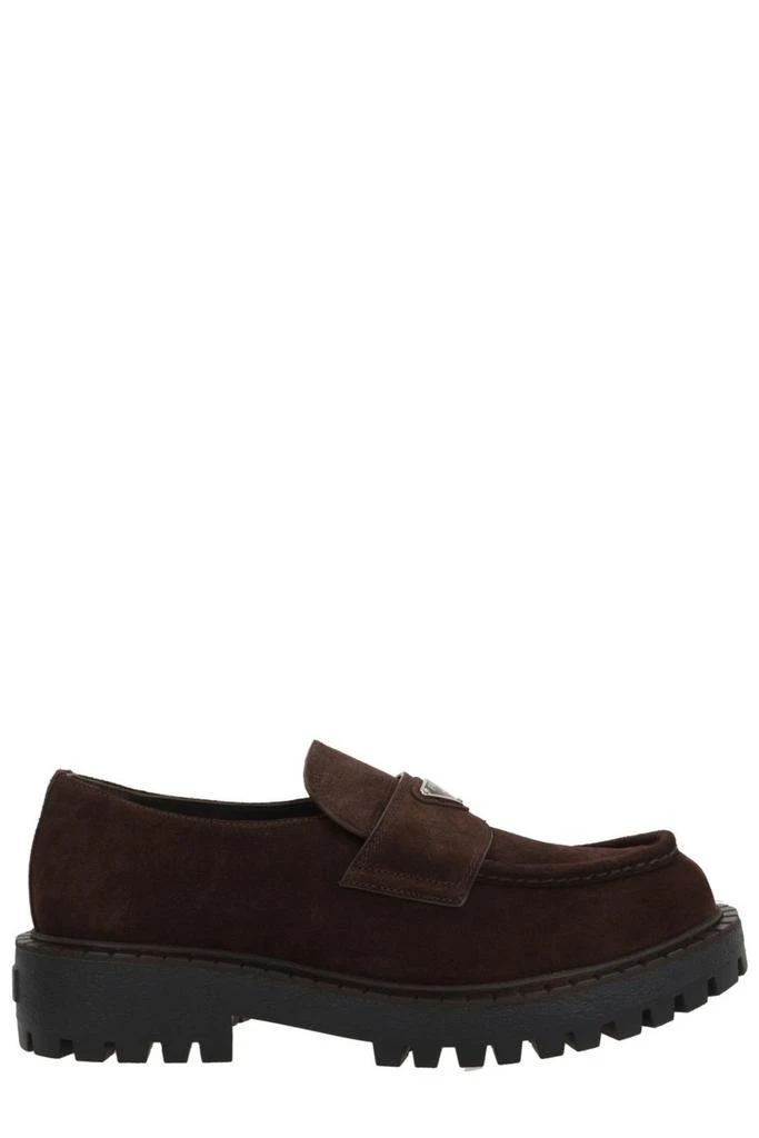 Prada Prada Logo Plaque Round Toe Loafers 1