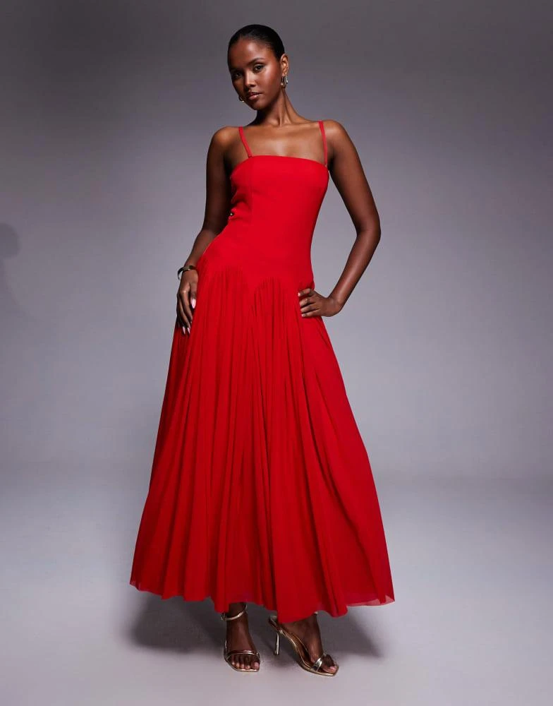 Rare Rare London cami scallop drop waist pleated maxi dress in burgundy -  Dresses & Skirts - Compare Prices from 4+ Stores - Free Shipping -  BeyondStyle