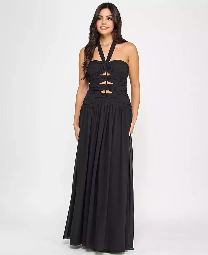 B Darlin Juniors' Cutout Gathered Sleeveless Halter Gown, Created for Macy's 1
