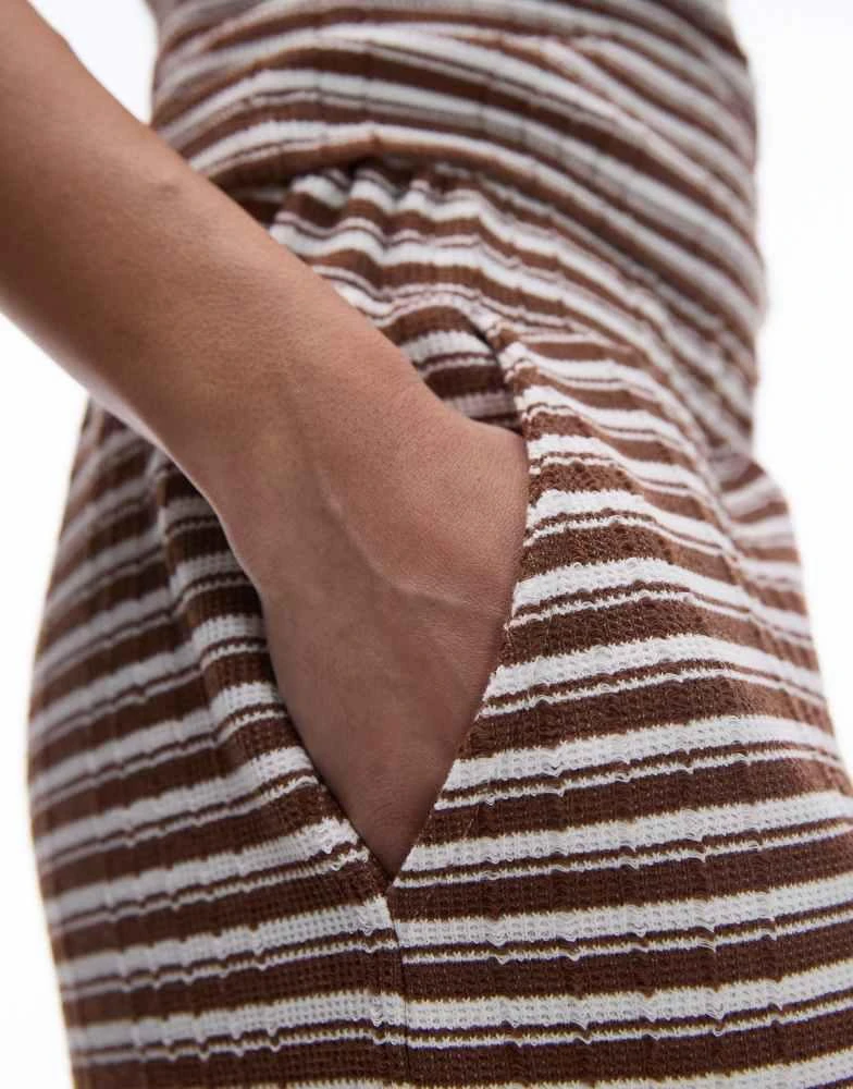 Topshop Topshop low slung stripe trouser in brown and ecru 4