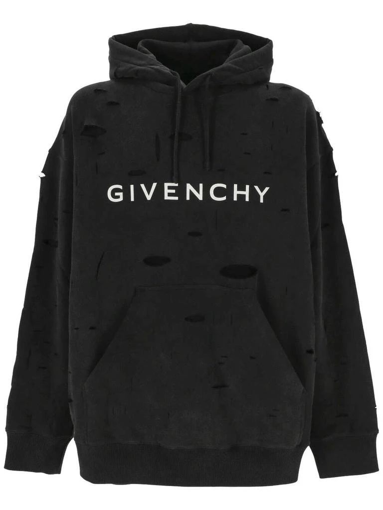 Givenchy Givenchy Distressed-Effect Logo Printed Hoodie 1