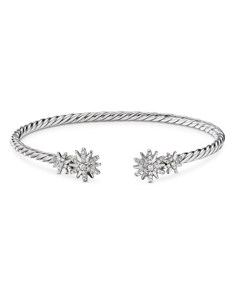 David Yurman Sterling Silver Starburst Cable Bangle Bracelet with Diamonds 1