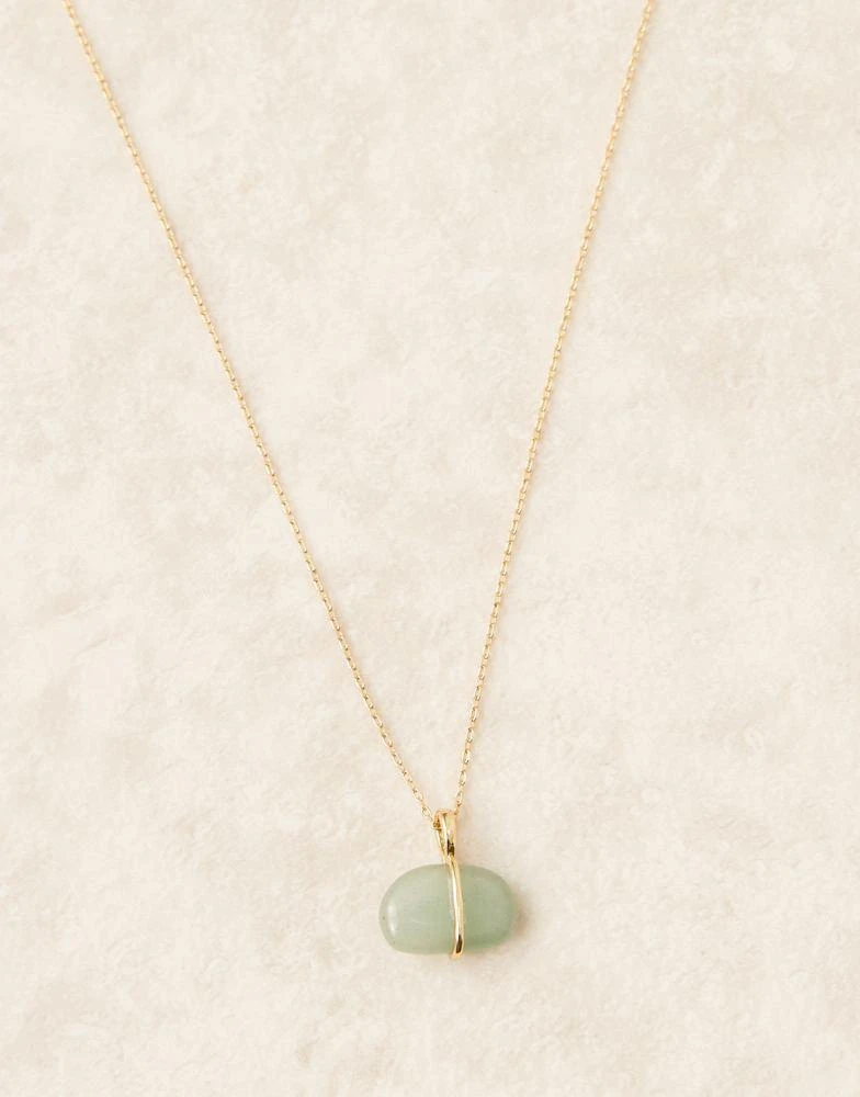 Accessorize Accessorize Z aventurine pebble pendant necklace in 14k gold plated 2