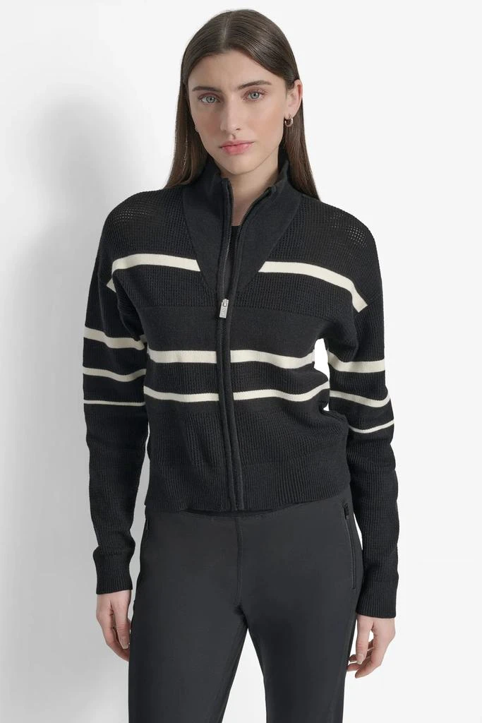 DKNY LOGO STRIPE OPEN-STITCH CARDIGAN JACKET 3