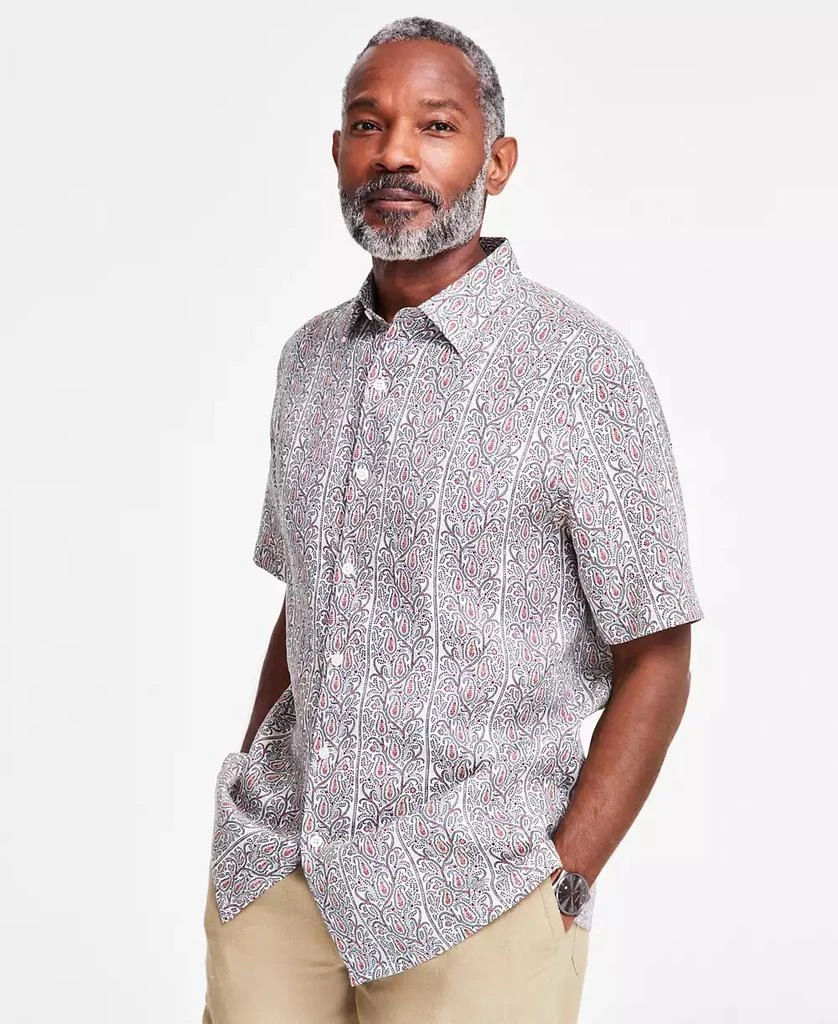 Club Room Men's Linen Paisley-Stripe Short-Sleeve Shirt, Exclusively at Macy's 1