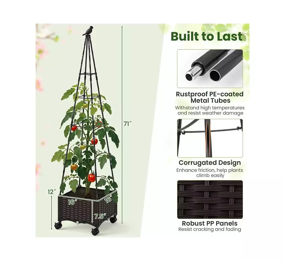 Slickblue Raised Garden Bed Adjustable with Plant Box and Trellis with Lockable Wheels 3