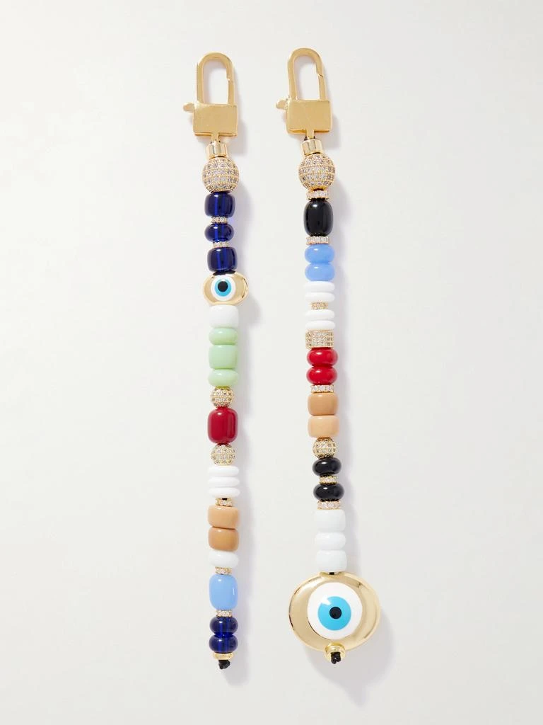 Martha Calvo Protection Set Of Two Gold-plated, Glass, Enamel And Crystal Bag Charms