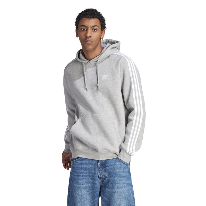 adidas Originals 3 Stripe Fleece Hoodie Men s Medium Grey Heather White L